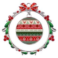 Ugly Sweater Merry Christmas  Metal X mas Wreath Ribbon Ornament by artworkshop