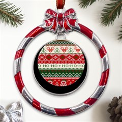 Ugly Sweater Merry Christmas  Metal Red Ribbon Round Ornament by artworkshop