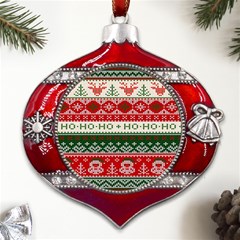 Ugly Sweater Merry Christmas  Metal Snowflake And Bell Red Ornament by artworkshop