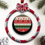 Ugly Sweater Merry Christmas  Metal Red Ribbon Round Ornament Front