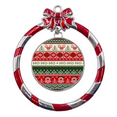 Ugly Sweater Merry Christmas  Metal Red Ribbon Round Ornament