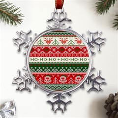 Ugly Sweater Merry Christmas  Metal Large Snowflake Ornament by artworkshop