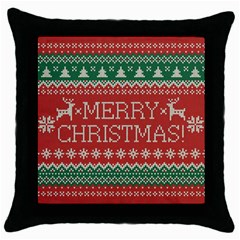 Merry Christmas  Pattern Throw Pillow Case (black) by artworkshop