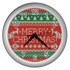 Merry Christmas  Pattern Wall Clock (silver) by artworkshop