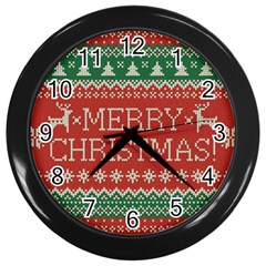 Merry Christmas  Pattern Wall Clock (black) by artworkshop