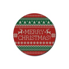 Merry Christmas  Pattern Rubber Coaster (round) by artworkshop