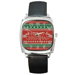 Merry Christmas  Pattern Square Metal Watch by artworkshop