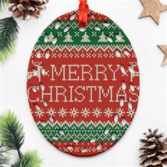 Merry Christmas  Pattern Ornament (oval Filigree) by artworkshop