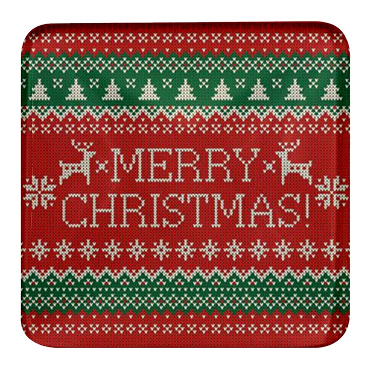 Merry Christmas  Pattern Square Glass Fridge Magnet (4 pack)