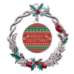 Merry Christmas  Pattern Metal X mas Wreath Holly Leaf Ornament by artworkshop