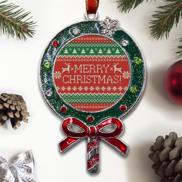 Merry Christmas  Pattern Metal X Mas Lollipop with Crystal Ornament