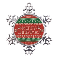 Merry Christmas  Pattern Metal Large Snowflake Ornament by artworkshop