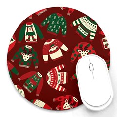 Ugly Sweater Wrapping Paper Round Mousepad by artworkshop