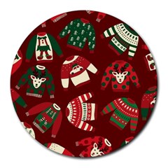 Ugly Sweater Wrapping Paper Round Mousepad by artworkshop