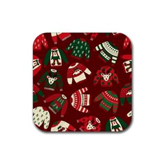 Ugly Sweater Wrapping Paper Rubber Coaster (square) by artworkshop