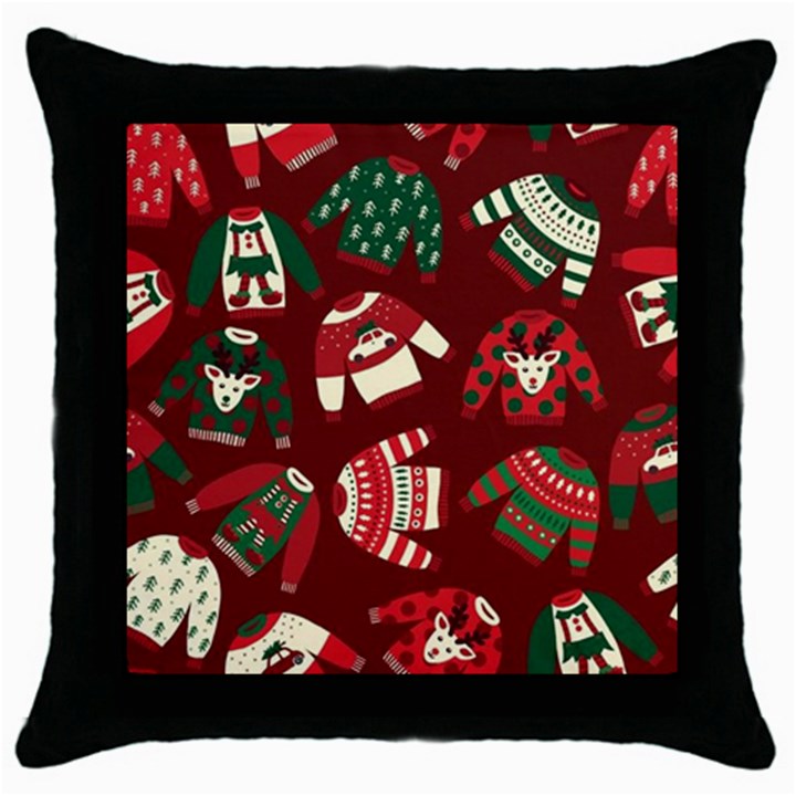 Ugly Sweater Wrapping Paper Throw Pillow Case (Black)