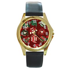 Ugly Sweater Wrapping Paper Round Gold Metal Watch by artworkshop