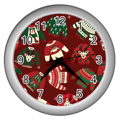 Ugly Sweater Wrapping Paper Wall Clock (silver) by artworkshop