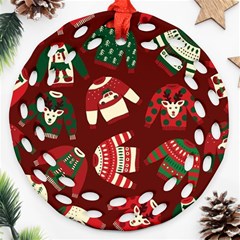 Ugly Sweater Wrapping Paper Ornament (round Filigree) by artworkshop