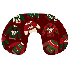 Ugly Sweater Wrapping Paper Travel Neck Pillow by artworkshop