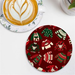 Ugly Sweater Wrapping Paper Uv Print Round Tile Coaster