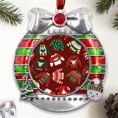 Ugly Sweater Wrapping Paper Metal X mas Ribbon With Red Crystal Round Ornament