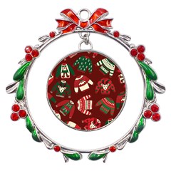 Ugly Sweater Wrapping Paper Metal X mas Wreath Ribbon Ornament by artworkshop