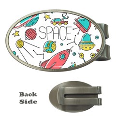 Space Cosmos Seamless Pattern Seamless Pattern Doodle Style Money Clips (oval)  by Hannah976