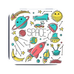 Space Cosmos Seamless Pattern Seamless Pattern Doodle Style Square Metal Box (black)