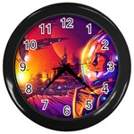 Far Future Human Colonization Wall Clock (Black) Front