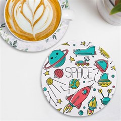 Space Cosmos Seamless Pattern Seamless Pattern Doodle Style Uv Print Round Tile Coaster by Hannah976