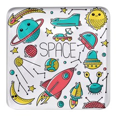 Space Cosmos Seamless Pattern Seamless Pattern Doodle Style Square Glass Fridge Magnet (4 Pack)