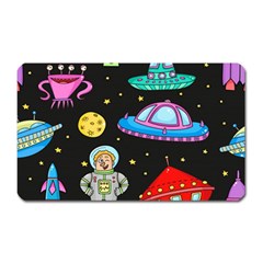 Seamless Pattern With Space Objects Ufo Rockets Aliens Hand Drawn Elements Space Magnet (rectangular) by Hannah976