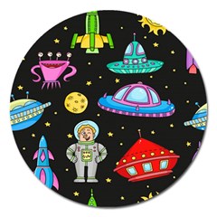 Seamless Pattern With Space Objects Ufo Rockets Aliens Hand Drawn Elements Space Magnet 5  (round) by Hannah976