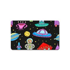 Seamless Pattern With Space Objects Ufo Rockets Aliens Hand Drawn Elements Space Magnet (name Card) by Hannah976