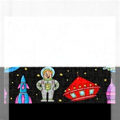 Seamless Pattern With Space Objects Ufo Rockets Aliens Hand Drawn Elements Space Rectangular Jigsaw Puzzl by Hannah976