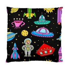 Seamless Pattern With Space Objects Ufo Rockets Aliens Hand Drawn Elements Space Standard Cushion Case (two Sides)