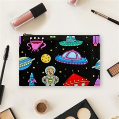 Seamless Pattern With Space Objects Ufo Rockets Aliens Hand Drawn Elements Space Cosmetic Bag (medium) by Hannah976