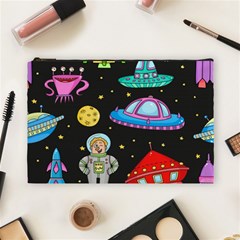 Seamless Pattern With Space Objects Ufo Rockets Aliens Hand Drawn Elements Space Cosmetic Bag (large) by Hannah976