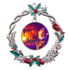 Far Future Human Colonization Metal X mas Wreath Holly Leaf Ornament by Hannah976