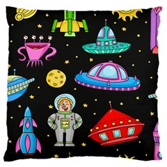 Seamless Pattern With Space Objects Ufo Rockets Aliens Hand Drawn Elements Space Large Cushion Case (two Sides) by Hannah976