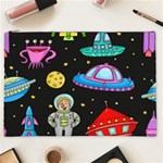 Seamless Pattern With Space Objects Ufo Rockets Aliens Hand Drawn Elements Space Cosmetic Bag (XXL) Front