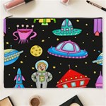 Seamless Pattern With Space Objects Ufo Rockets Aliens Hand Drawn Elements Space Cosmetic Bag (XXXL) Front