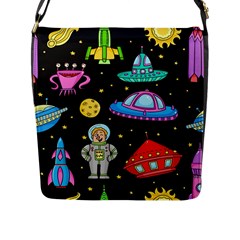 Seamless Pattern With Space Objects Ufo Rockets Aliens Hand Drawn Elements Space Flap Closure Messenger Bag (l) by Hannah976