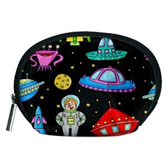 Seamless Pattern With Space Objects Ufo Rockets Aliens Hand Drawn Elements Space Accessory Pouch (medium) by Hannah976