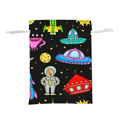 Seamless Pattern With Space Objects Ufo Rockets Aliens Hand Drawn Elements Space Lightweight Drawstring Pouch (l) by Hannah976