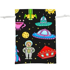 Seamless Pattern With Space Objects Ufo Rockets Aliens Hand Drawn Elements Space Lightweight Drawstring Pouch (xl) by Hannah976