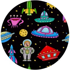 Seamless Pattern With Space Objects Ufo Rockets Aliens Hand Drawn Elements Space Uv Print Round Tile Coaster