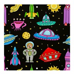 Seamless Pattern With Space Objects Ufo Rockets Aliens Hand Drawn Elements Space Banner And Sign 4  X 4  by Hannah976