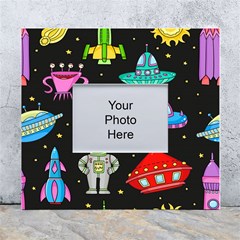 Seamless Pattern With Space Objects Ufo Rockets Aliens Hand Drawn Elements Space White Wall Photo Frame 5  X 7  by Hannah976